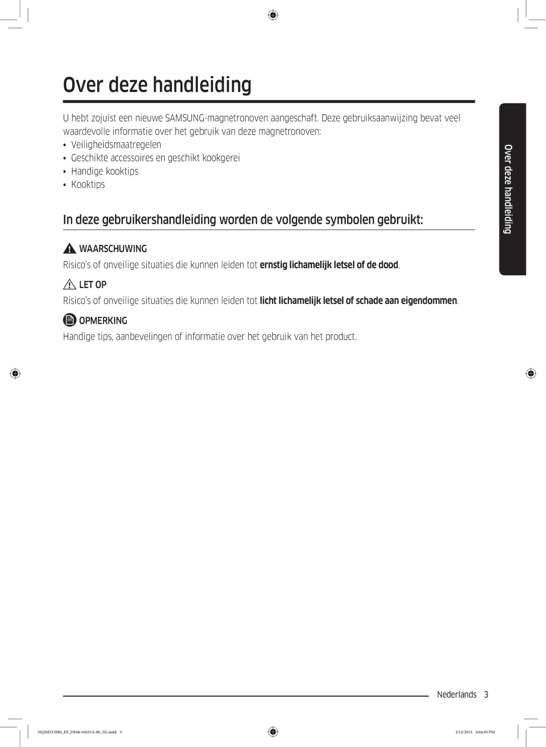 Samsung NQ50J5530BS/EF manual Over deze handleiding, Nederlands  